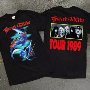 Great White Band Tour Event T-Shirt, Vintage Great White Hard Rock Band 2 Sided